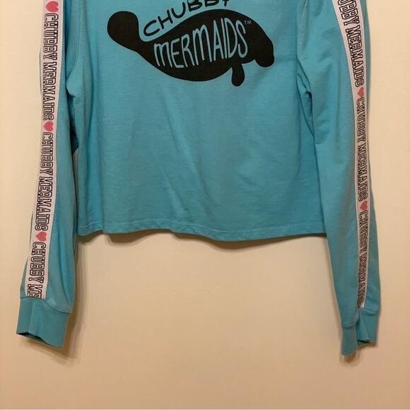 Chubby Mermaids L manatee hoodie heart blue cropped coastal cozy FL - Picture 3 of 7